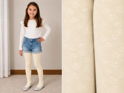 Dres fetițe Penti Pretty ,,Eva'', 20 den- mat, imprimeu fundițe,Vanilla, Engros