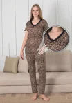 Pijama dama Engros, Model leopard, Mânecă scurtă, Pantaloni lungi,