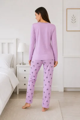 Pijama de damă cu bluză cu maneca lunga și pantaloni lung -Lila ,Engros