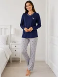 Pijama de damă cu bluză cu maneca lunga și pantaloni lung -Bleumarin ,Engros