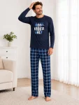 Pijama barbati Serena cu maneca lunga si pantalon lung- Bleumarin,Engros