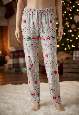 Pantaloni pijama dama Craciun,Culoare Gri ,Engros