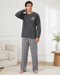 Pijama barbat Serena cu maneca lunga si pantalon lung-Gri, Engros