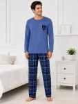 Pijama barbati Serena cu maneca lunga si pantalon lung-Albastru,Engros