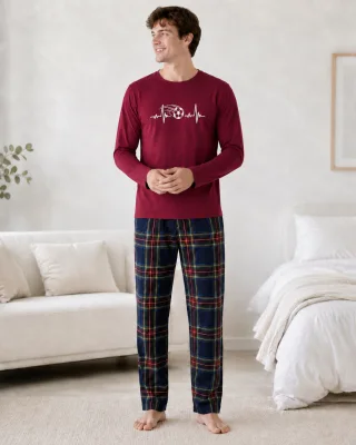 Pijama barbati Serena cu maneca lunga si pantalon lung-Bordo,Engros