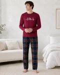 Pijama barbati Serena cu maneca lunga si pantalon lung-Bordo,Engros