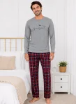 Pijama barbati Serena cu maneca lunga si pantalon lung-Gri,Engros
