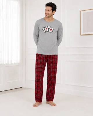 Pijama barbati Serena cu maneca lunga si pantalon lung- Gri,Engros