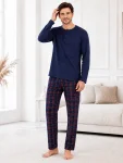 Pijama barbati Serena cu maneca lunga si pantalon lung-Bleumarin,Engros