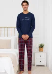 Pijama barbati Serena cu maneca lunga si pantalon lung-Bleumarin,Engros