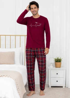 Pijama barbati Serena cu maneca lunga si pantalon lung-Bordo,Engros