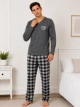 Pijama barbat Serena cu maneca lunga si pantalon lung-Gri, Engros