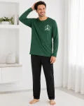 Pijama barbati Serena cu maneca lunga si pantalon lung-Verde,Engros