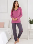 Pijama de damă cu bluză cu maneca lunga și pantaloni -Roz inchis,Engros