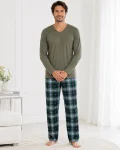 Pijama barbati Serena cu maneca lunga si pantalon lung-Kaki ,Engros