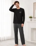 Pijama barbati Serena cu maneca lunga si pantalon lung- Negru,Engros