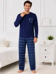 Pijama barbati Serena cu maneca lunga si pantalon lung-Bleumarin,Engros