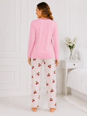 Pijama de damă cu bluză cu maneca lunga și pantaloni -Bleu ,Engros