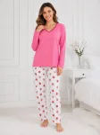 Pijama de damă cu bluză cu maneca lunga și pantaloni -Roz ,Engros