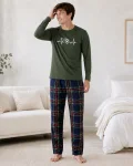 Pijama barbati Serena cu maneca lunga si pantalon lung-Kaki,Engros