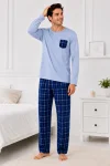 Pijama barbati Serena cu maneca lunga si pantalon lung-Bleu,Engros