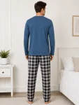 Pijama barbat  Serena cu maneca lunga si pantalon lung-Albastru, Engros
