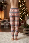 Pantaloni pijama dama Craciun,Culoare Alb cu Rosu,Engros