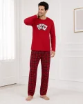 Pijama barbati Serena cu maneca lunga si pantalon lung- Rosu,Engros