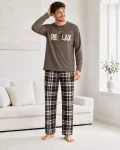 Pijama barbati Serena cu maneca lunga si pantalon lung- Maro,Engros