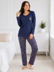 Pijama de damă cu bluză cu maneca lunga și pantaloni - Bleumarin ,Engros