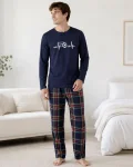 Pijama barbati Serena cu maneca lunga si pantalon lung-Bleumarin,Engros