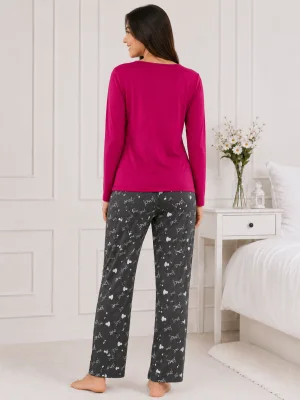 Pijama de damă cu bluză cu maneca lunga și pantaloni -Fucsia,Engros