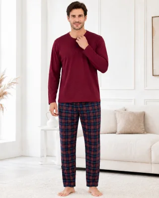 Pijama barbati Serena cu maneca lunga si pantalon lung-Bordo,Engros