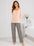 Pijama de damă cu bluză cu maneca lunga și pantaloni -Roz pal ,Engros