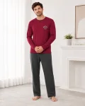 Pijama barbati Serena cu maneca lunga si pantalon lung- Bordo,Engros
