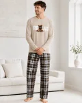 Pijama barbati Serena cu maneca lunga si pantalon lung- Bej,Engros