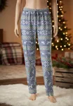 Pantaloni pijama dama Craciun,Culoare Albastru cu Verde  ,Engros