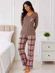 Pijama de damă cu bluză cu maneca lunga și pantaloni-Maro,Engros