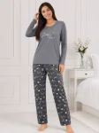 Pijama de damă cu bluză cu maneca lunga și pantaloni -Gri,Engros