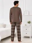 Pijama barbati Serena cu maneca lunga si pantalon lung-Maro,Engros