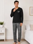 Pijama barbat Serena cu maneca lunga si pantalon lung-Negru, Engros