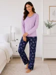 Pijama de damă cu bluză cu maneca lunga și pantaloni lung -Lila,Engros