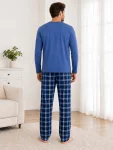 Pijama barbati Serena cu maneca lunga si pantalon lung- Albastru,Engros