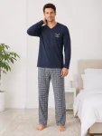 Pijama barbati Serena cu maneca lunga si pantalon lung -Bleumarin ,Engros