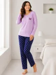 Pijama de damă cu bluză cu maneca lunga și pantaloni -Lila,Engros