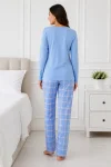 Pijama de damă cu bluză cu maneca lunga și pantaloni-bleu,Engros