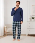 Pijama barbati Serena cu maneca lunga si pantalon lung-Bleumarim, Engros