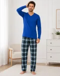 Pijama barbati Serena cu maneca lunga si pantalon lung-Albastru, Engros