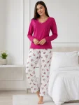 Pijama de damă cu bluză cu maneca lunga și pantaloni - Siclam ,Engros