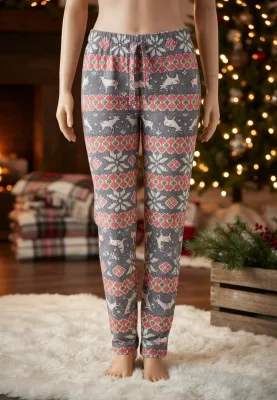 Pantaloni pijama dama Craciun,Culoare Albastru cu Rosu ,Engros